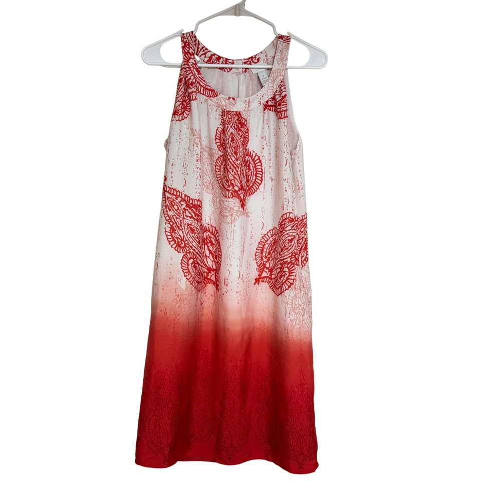 Chico's Red White Paisley Ombre Shift Dress Sleeveless‎ High Neck Size Medium